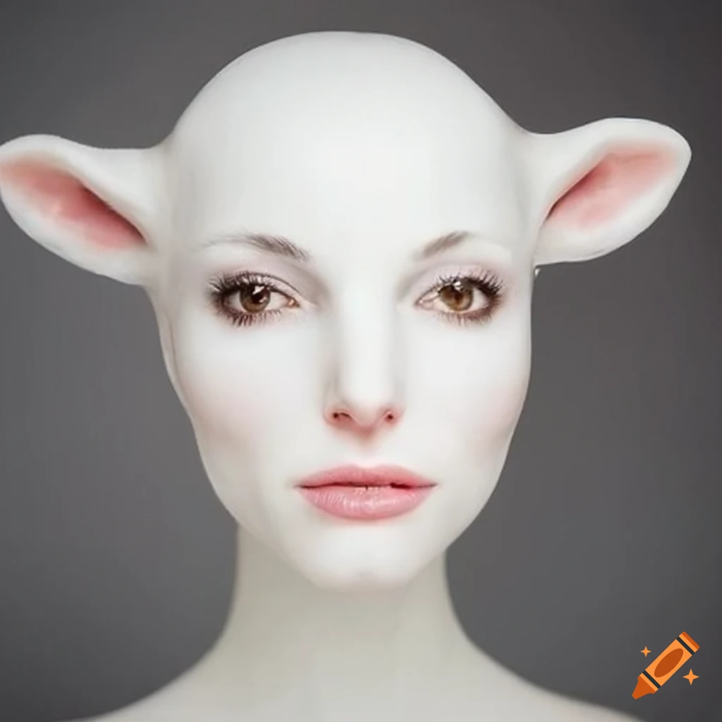 Artistic portrayal of natalie portman with a lamb's head