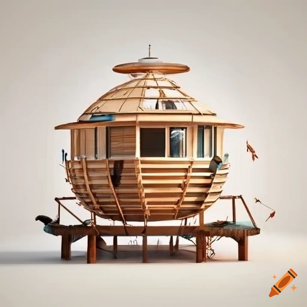 technical drawing of a unique landing stilted living pod
