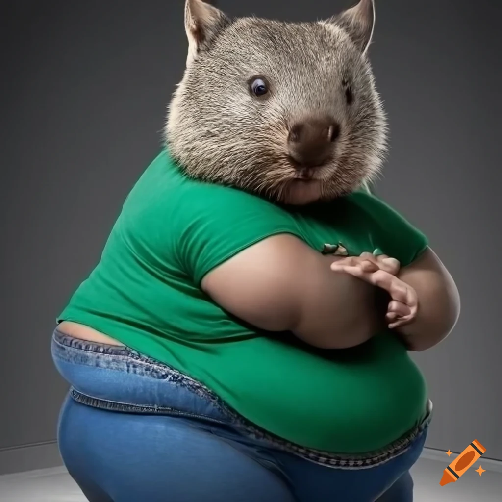 funny image of an overweight wombat in casual clothing