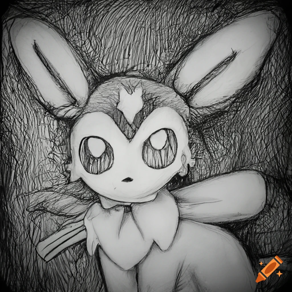 Black and white sketch of a sylveon head on Craiyon