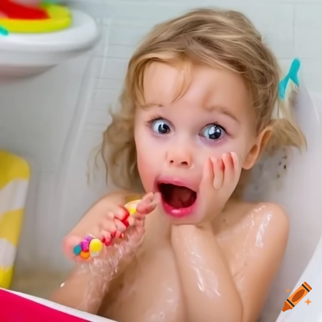 blonde toddler girl enjoying a popsicle in bath