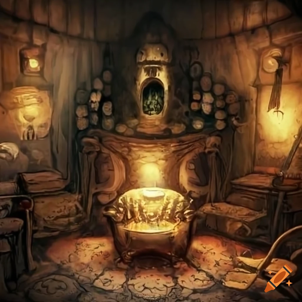 Image of a spooky witch's potion room on Craiyon