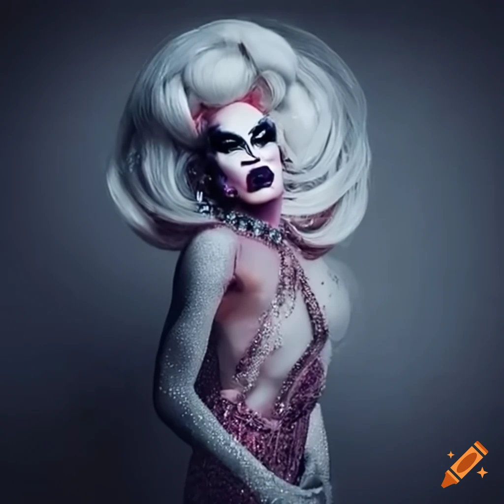 fierce Drag Queen in a haunted-themed runway costume