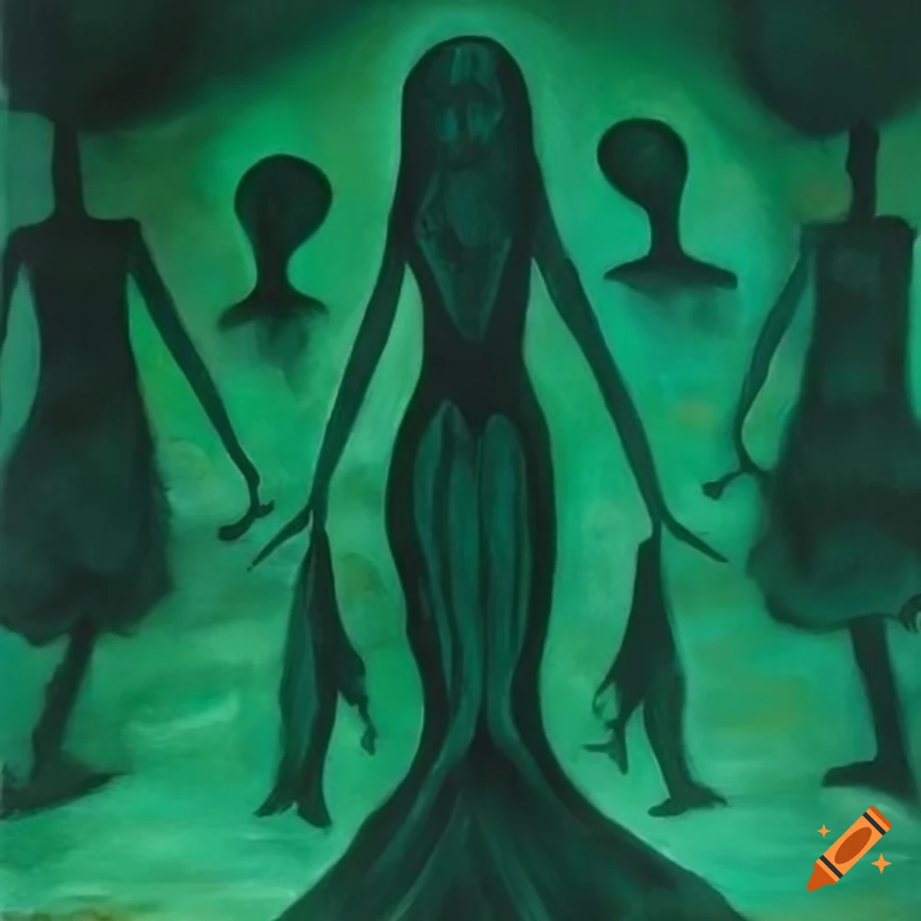 surrealist painting of a carnival of shadows