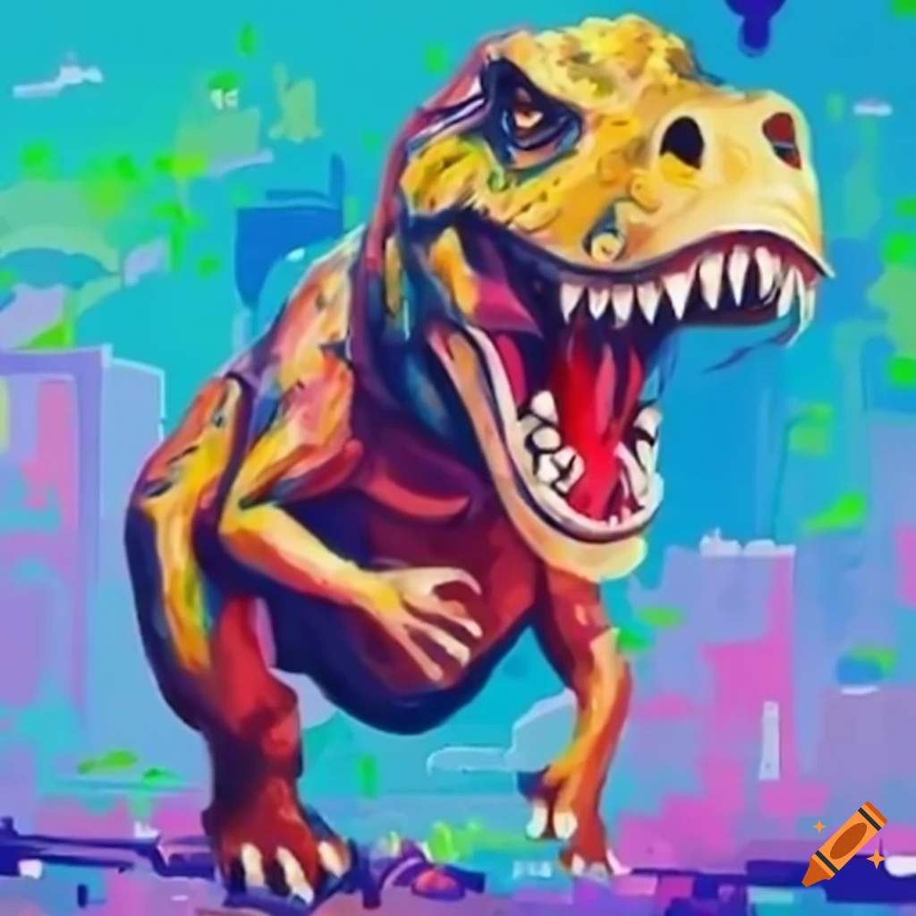 Cartoon Of A T rex Running Next To A Skyscraper On Craiyon