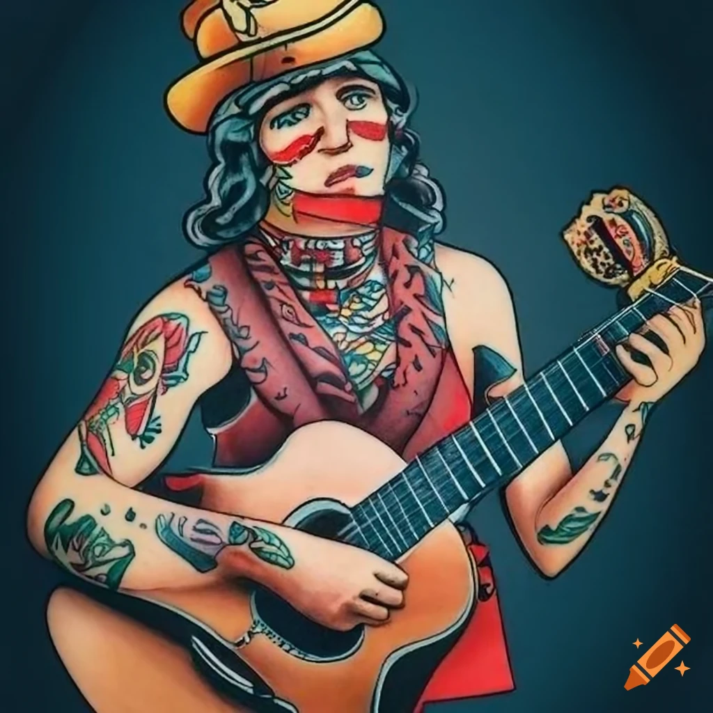 Unique Black Traditional Guitar Tattoo Stencil By B - Tribal Guitar Tattoo,  HD Png Download , Transparent Png Image - PNGitem