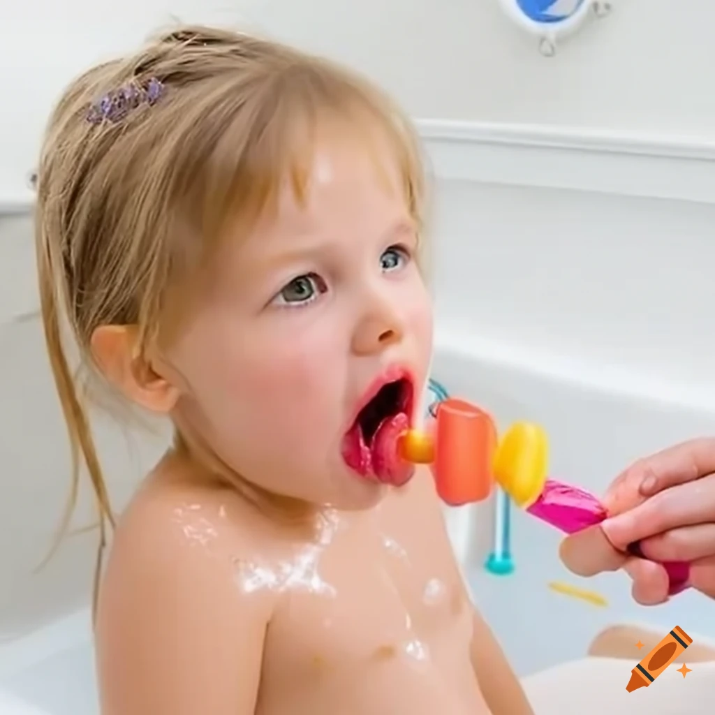 blonde toddler girl enjoying a popsicle in bath
