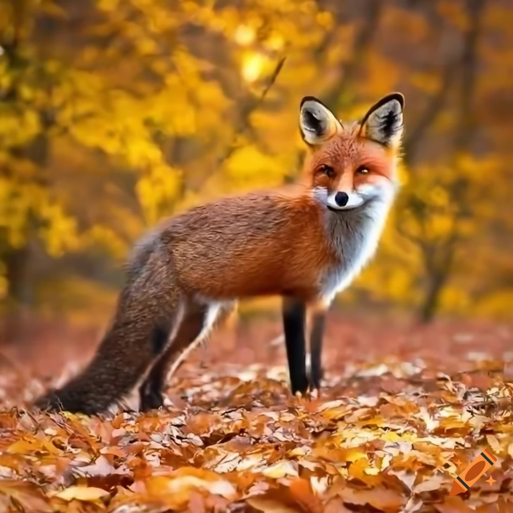 hyper realistic photo of a fox in an autumn park