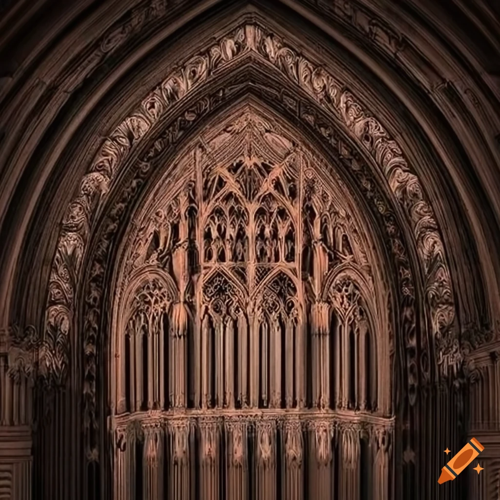 geometric abstract art of fluted columns and gothic arches