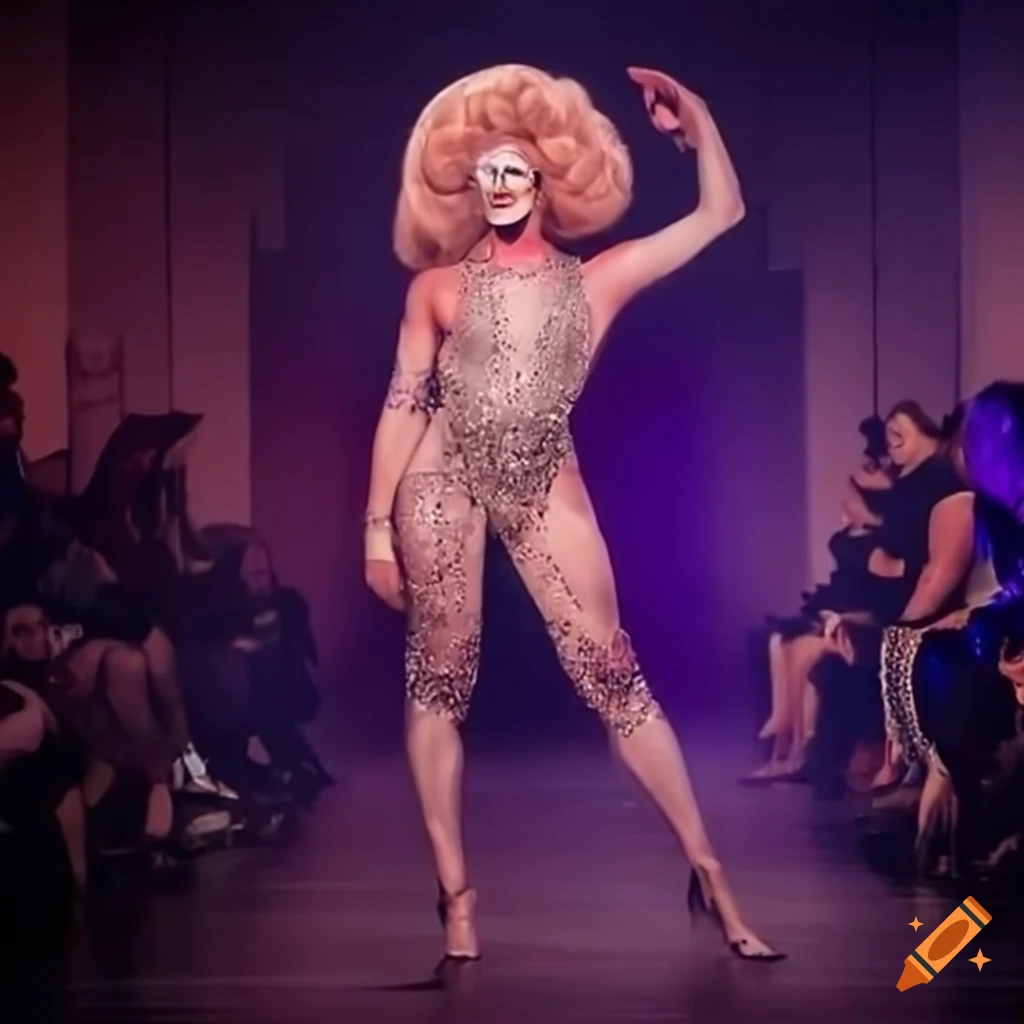 fierce Drag Queen in a haunted-themed runway costume