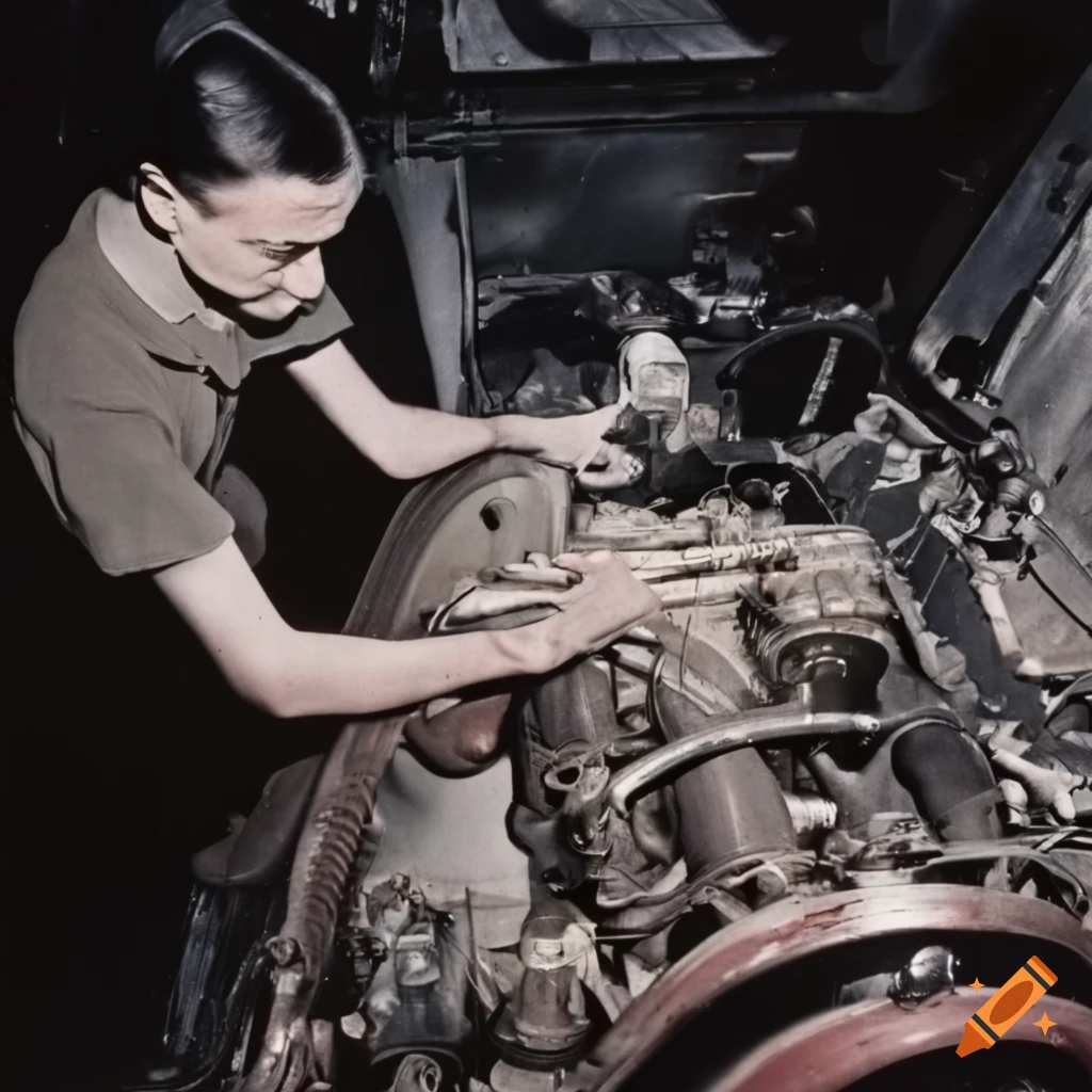 1940s-photo-of-an-auto-mechanic-replacing-an-engine-on-craiyon