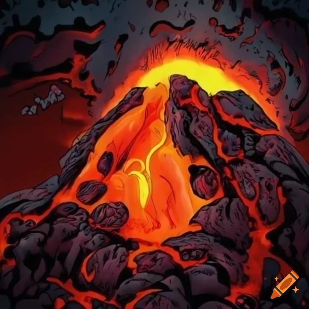 comic volcanic eruption with lava