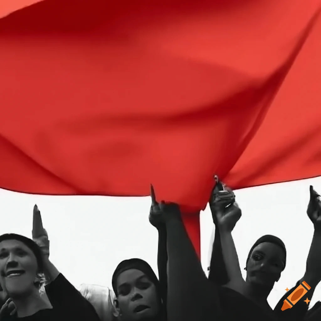 People protesting with a red flag on Craiyon