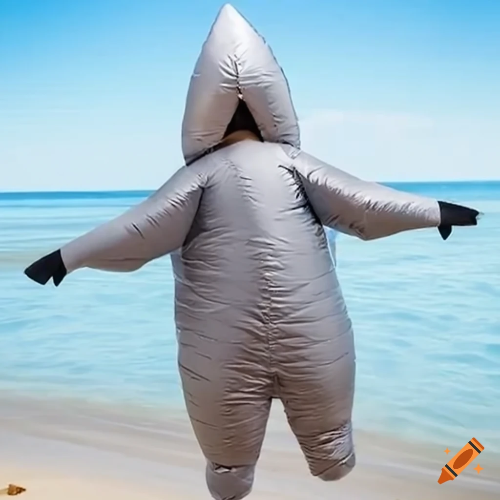 child in a gray shark costume