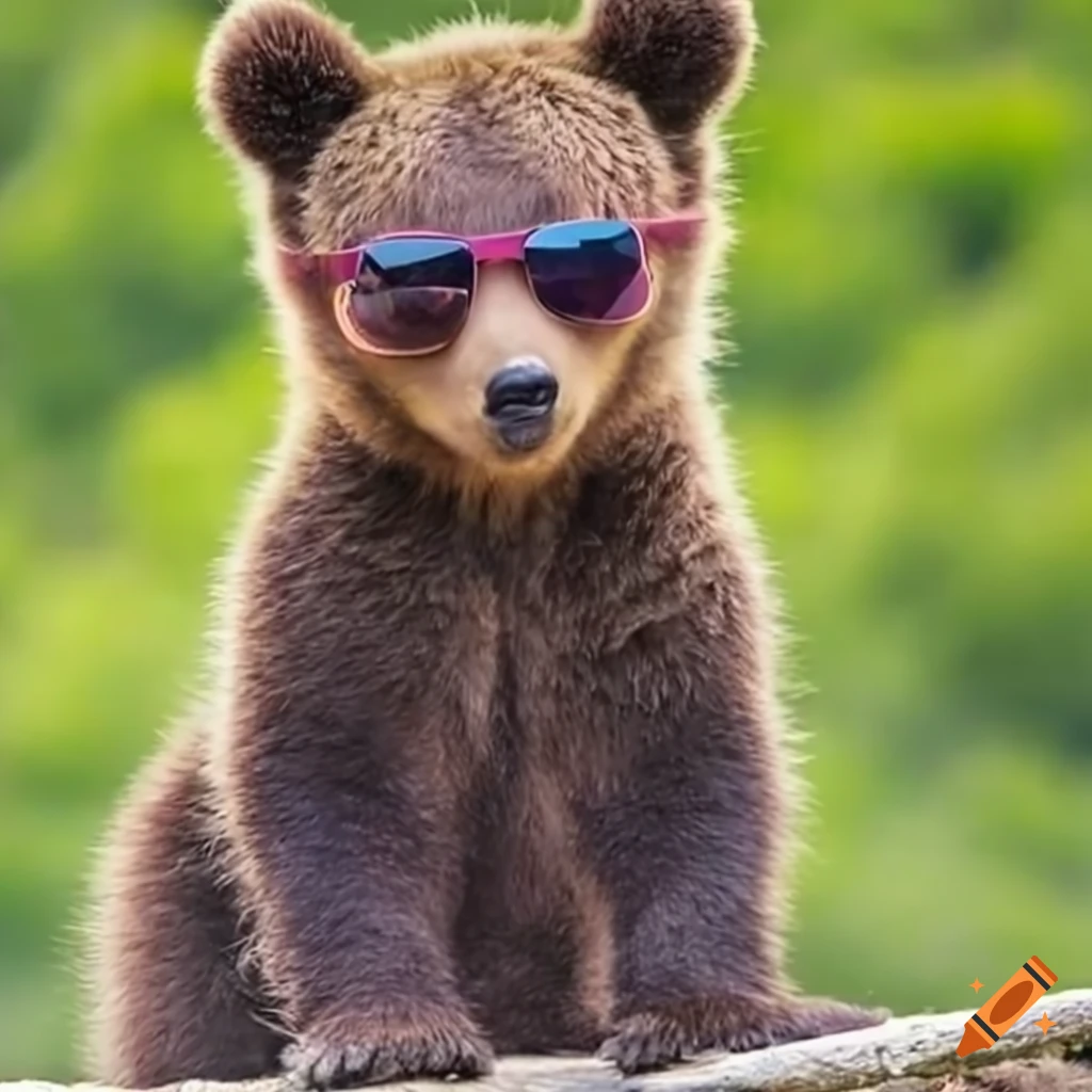 Cute baby grizzly bear with sunglasses on Craiyon