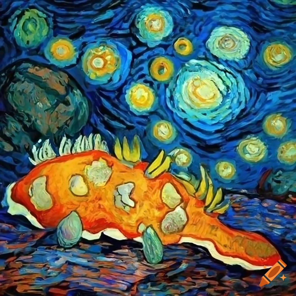 vivid coral reef still life painting in Van Gogh style