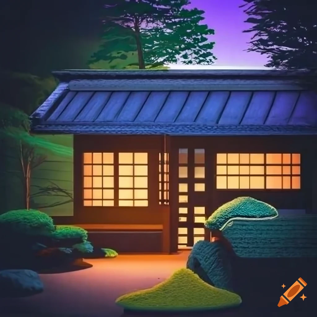 japanese-style-house-with-evening-lights-and-garden-view