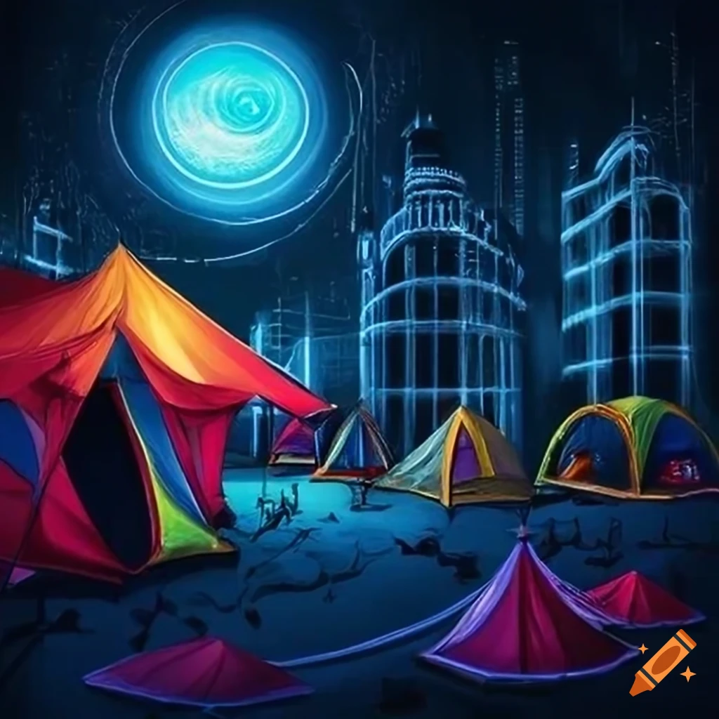 illustration of a magical drumming character in a dark chaotic night