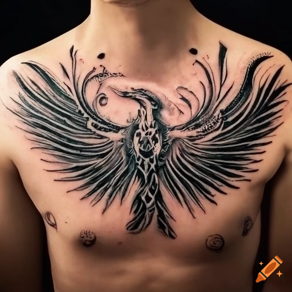 Nice phoenix tattoo design in fire colors