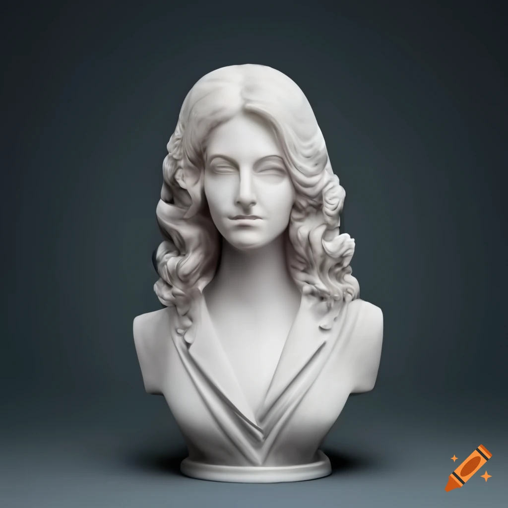 art deco marble bust of young woman in business suit