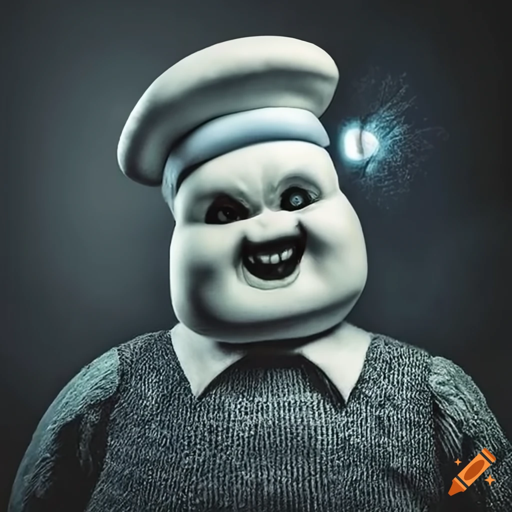 Creepy damaged photo of a marshmallow man