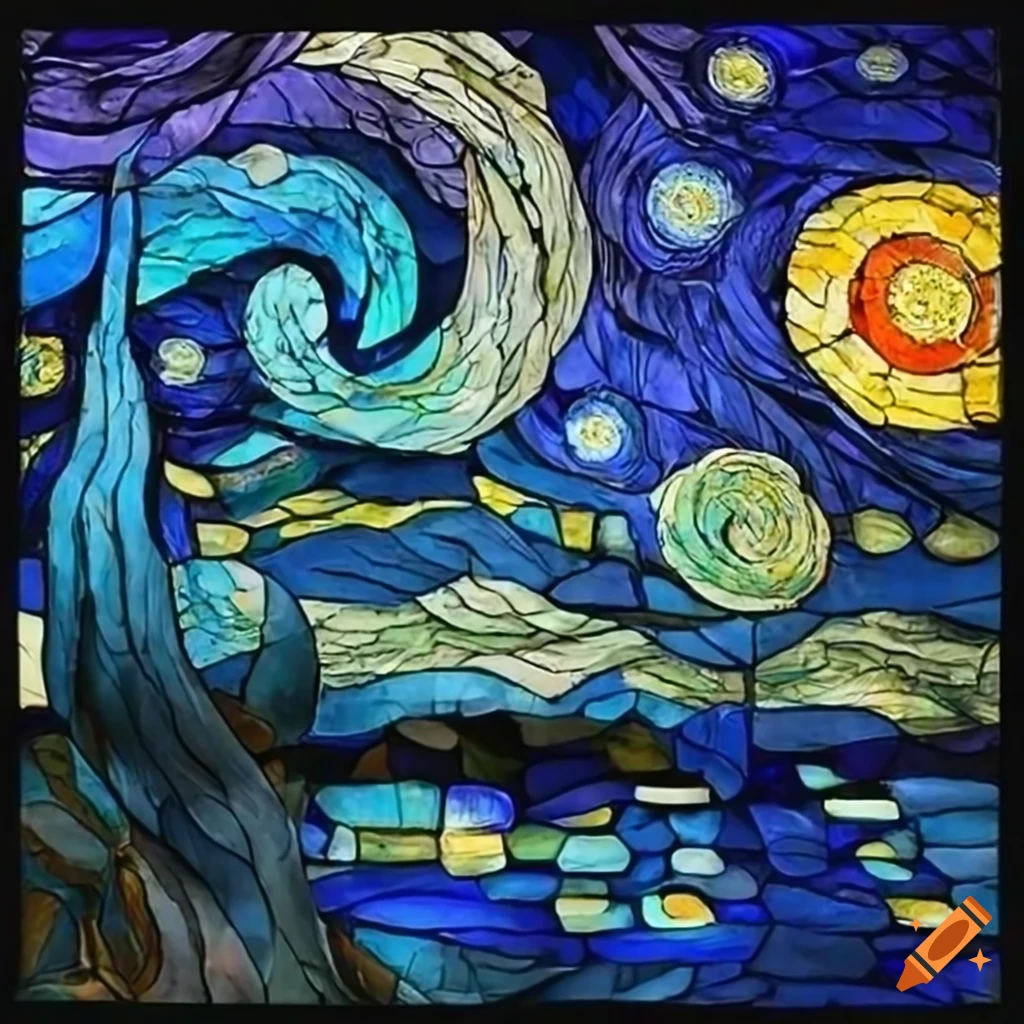 starry night stained glass artwork