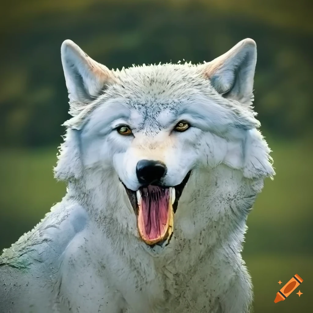 muddy white wolf covered in mud