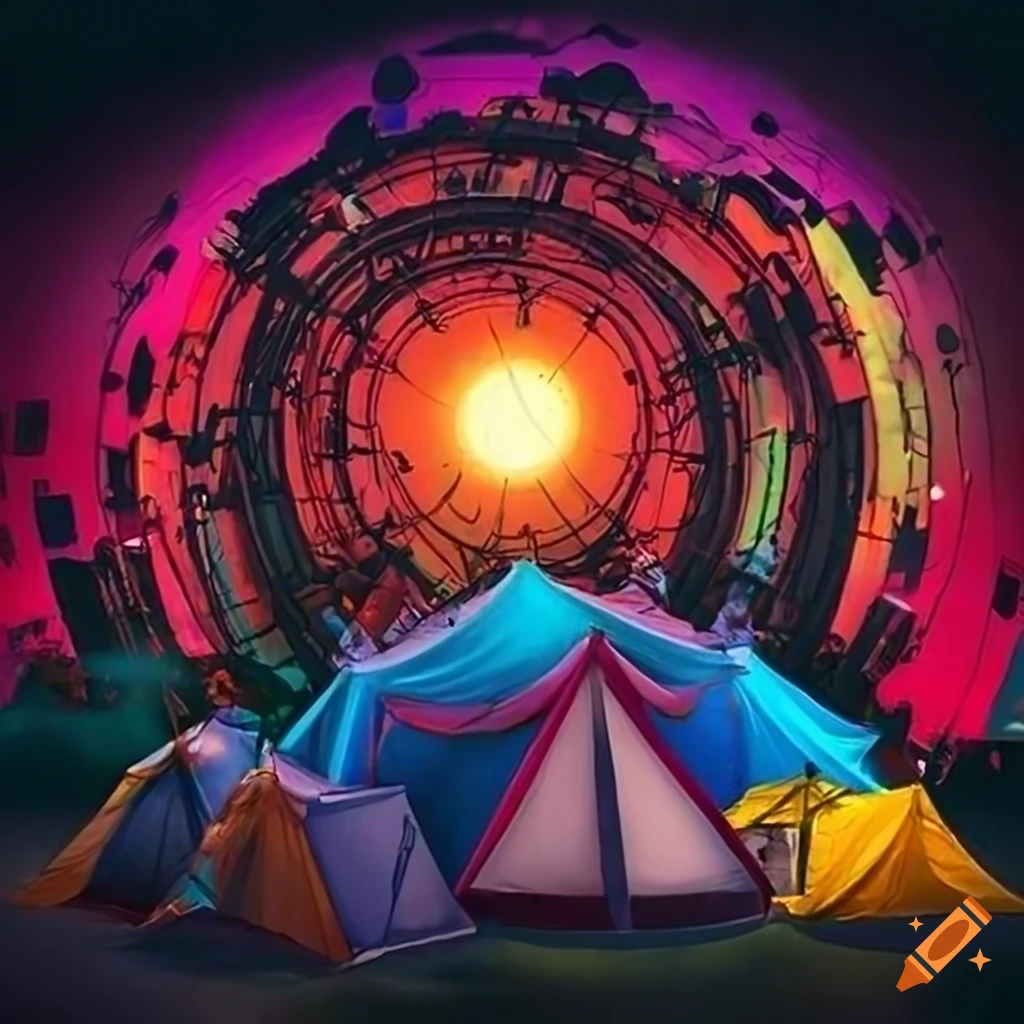illustration of a magical drumming character in a dark chaotic night