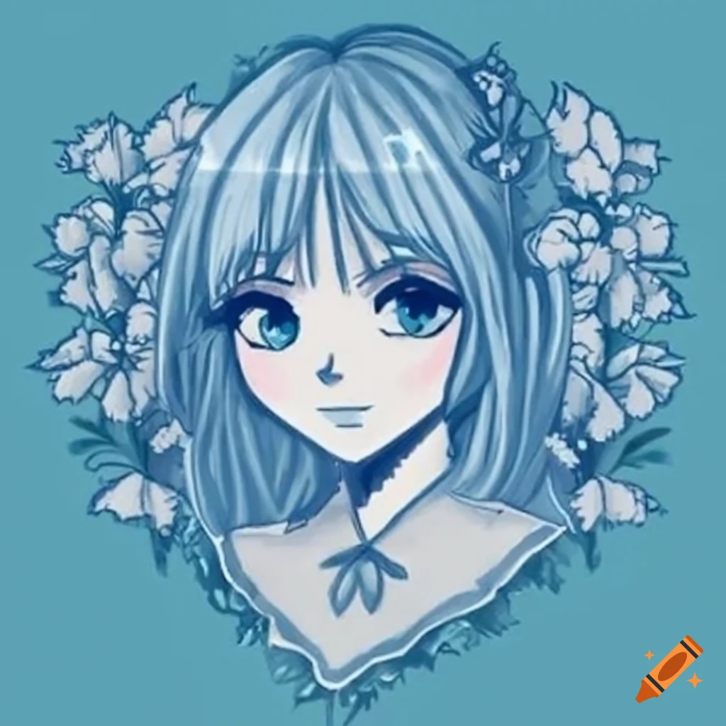 anime girl surrounded by blue roses