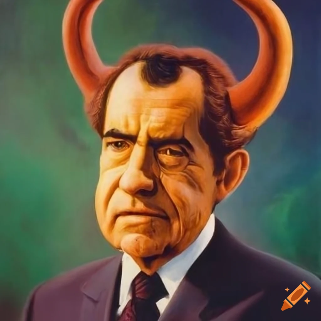 Surrealist depiction of richard nixon with horns on Craiyon
