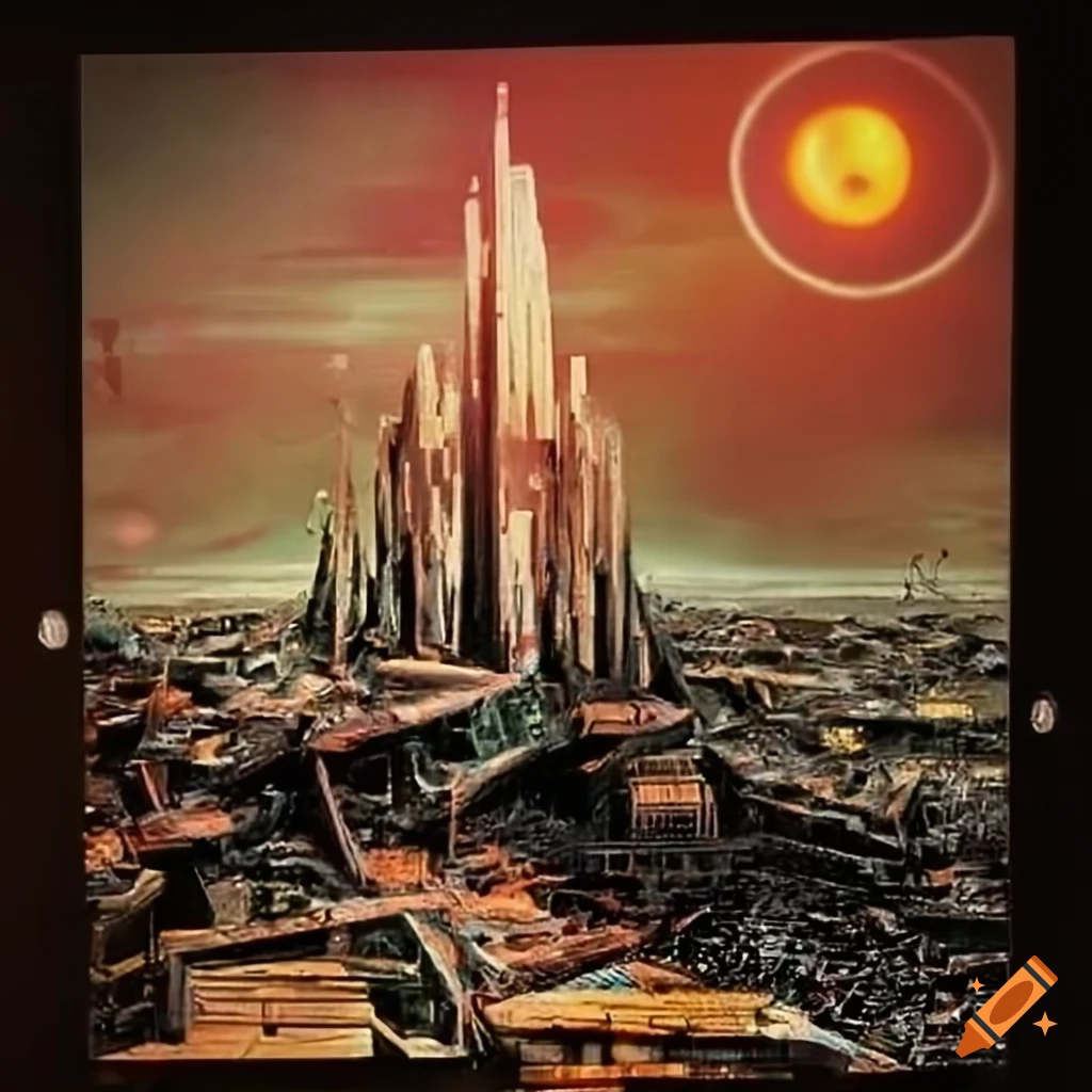 Artistic depiction of a destroyed martian city on Craiyon