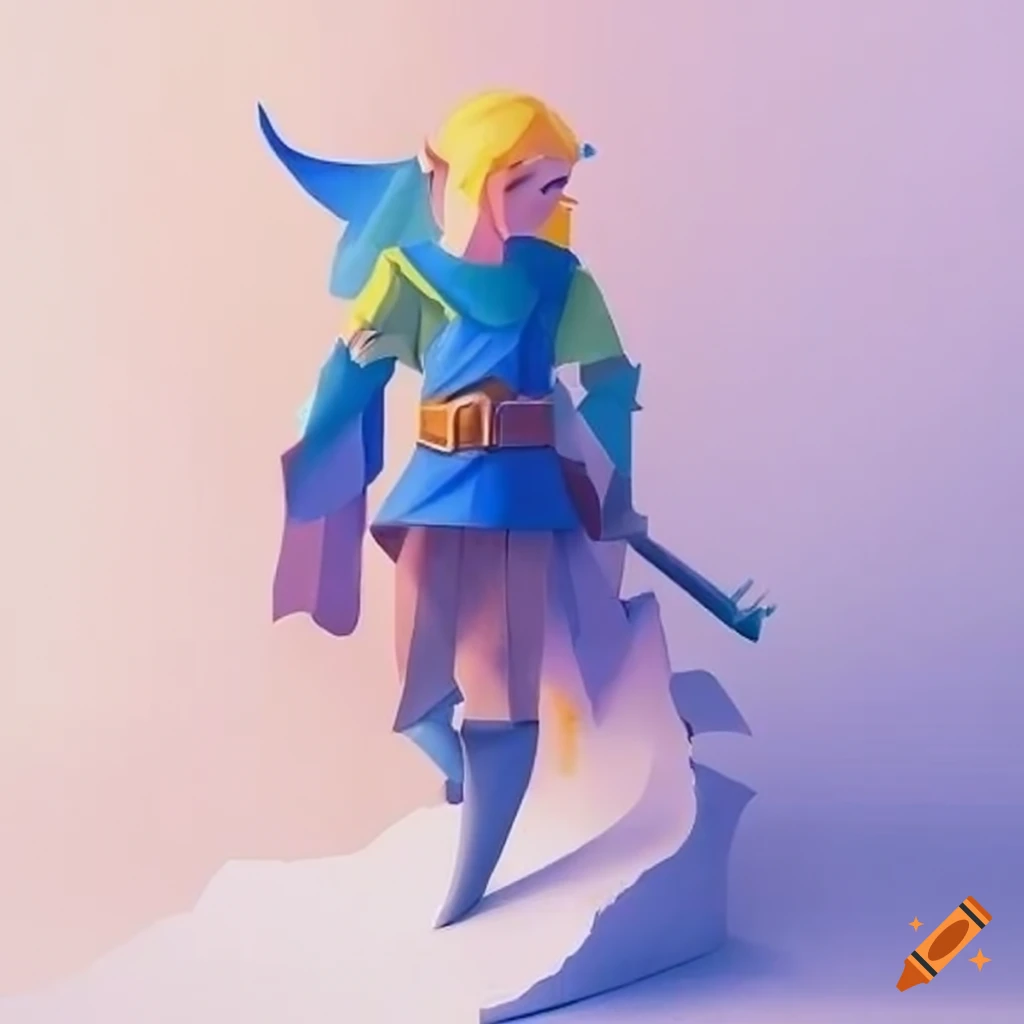 minimalist paper sculpture of Zelda game