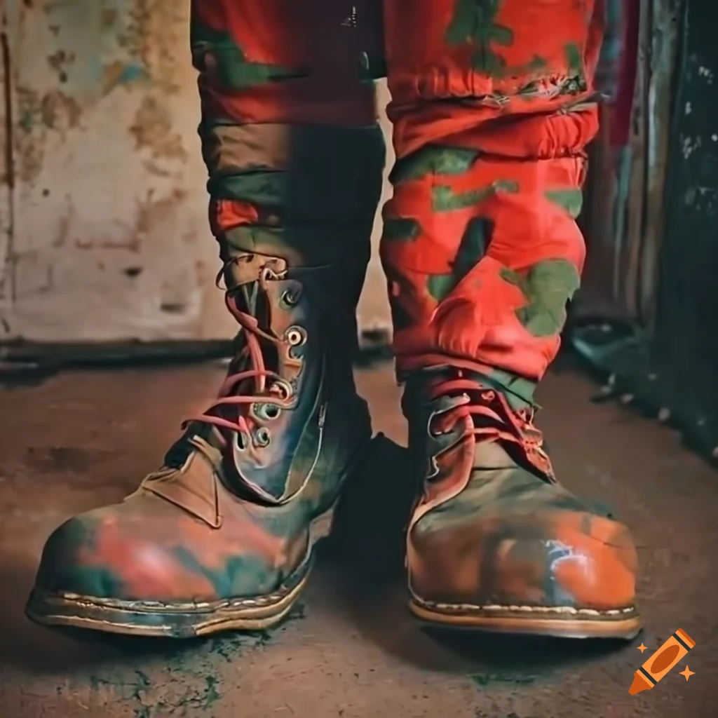 Camo trousers and muddy boots in abandoned room