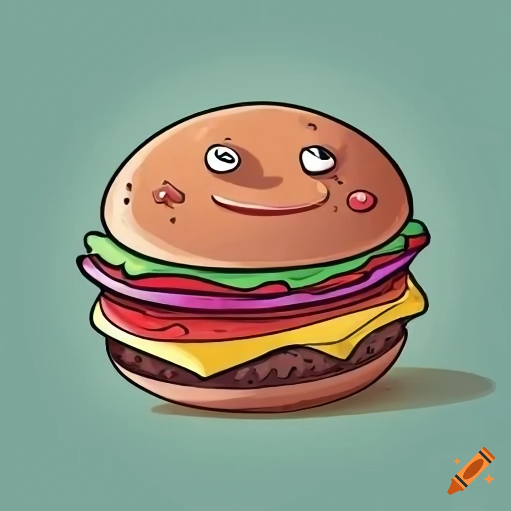 Cartoon hamburger illustration on Craiyon