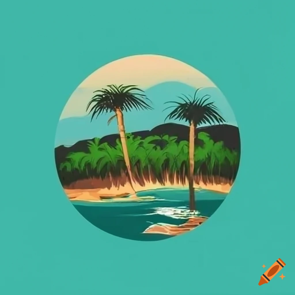 Palm trees icon on a circular island on craiyon