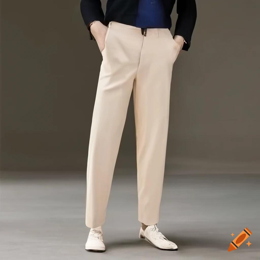 Beige linen suit pants for men