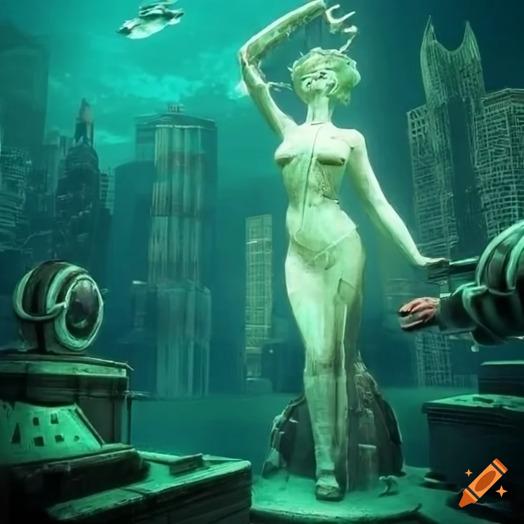 neon-lit underwater street in Bioshock Rapture