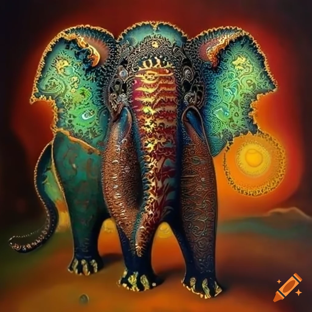 Gauguin-inspired cloisonne painting of an elephant