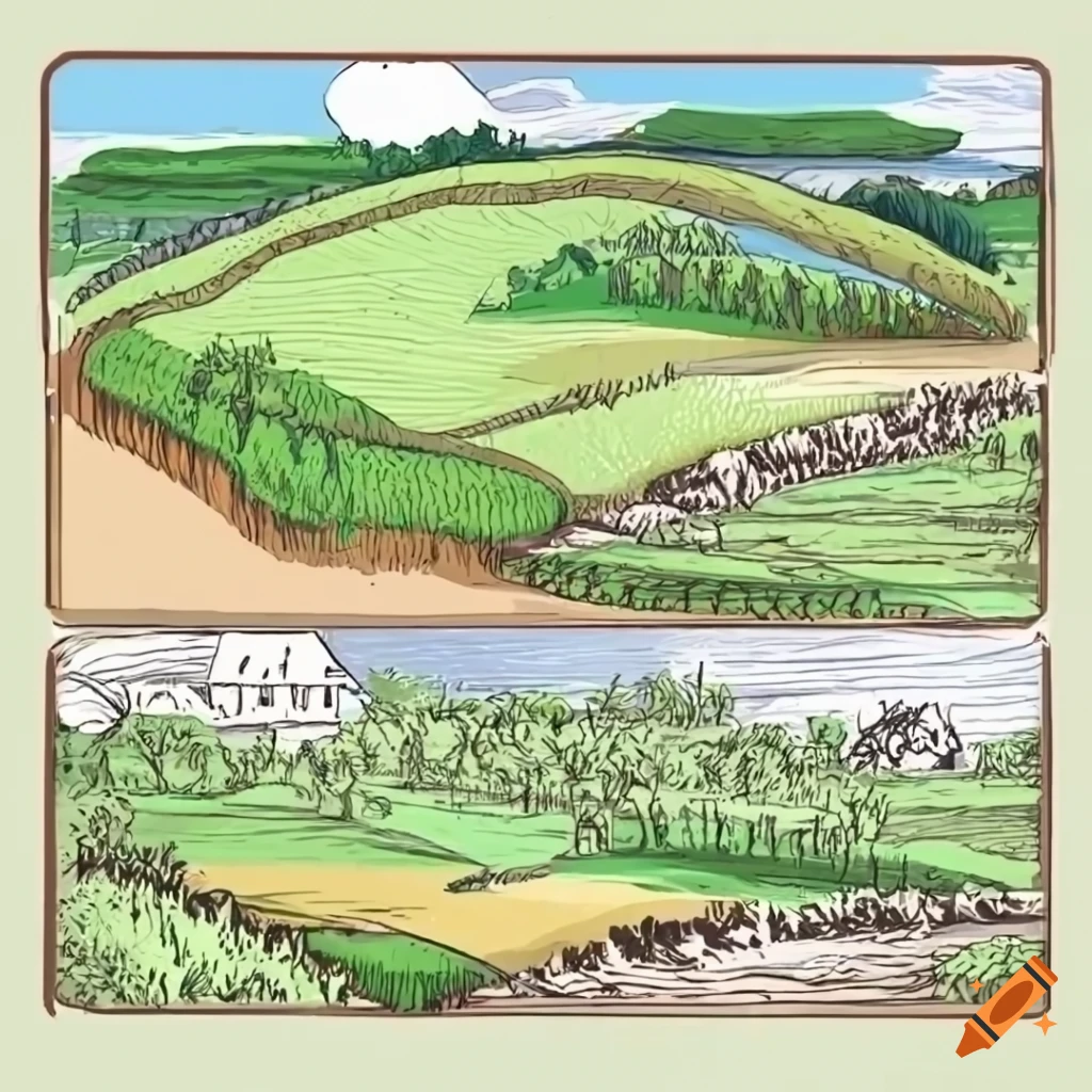 Diagram of a sustainable agriculture farm with diverse crops and ...