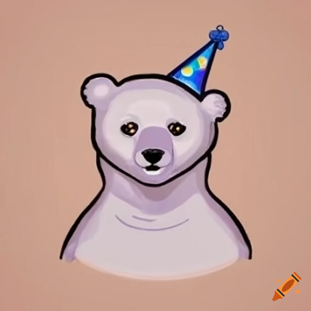 polar bear wearing a party hat