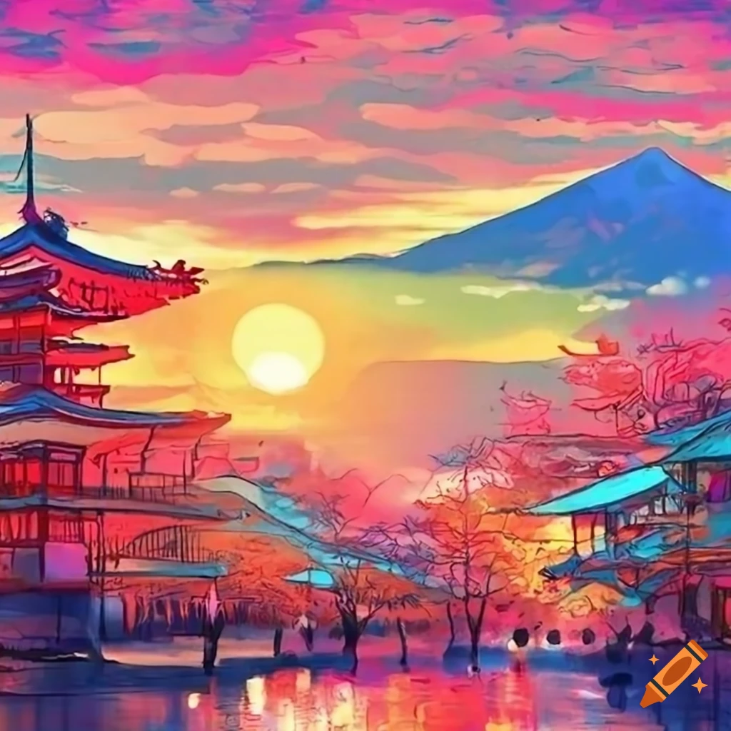 Illustration of beautiful scenery in japan on Craiyon