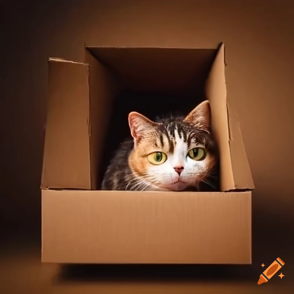 Cat napping in a cardboard box on Craiyon