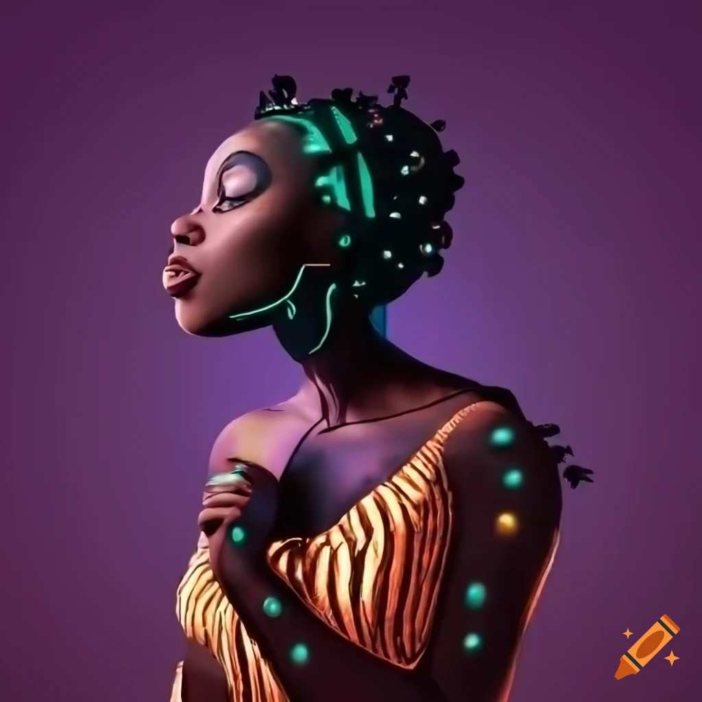 vector art of a flirty character in cybertronic landscape