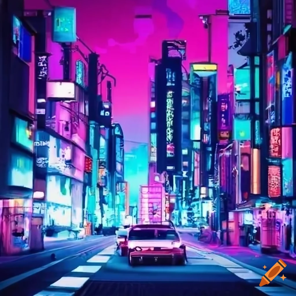 car in a futuristic city under the full moon
