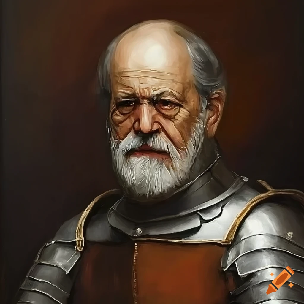 Oil painting of sigmund freud as a medieval knight on Craiyon