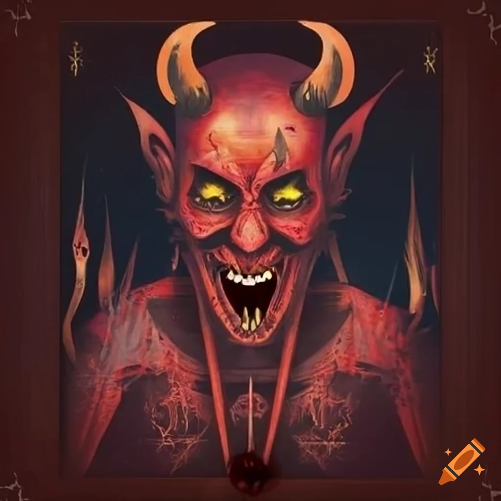 tarot card of a shadowed Halloween devil