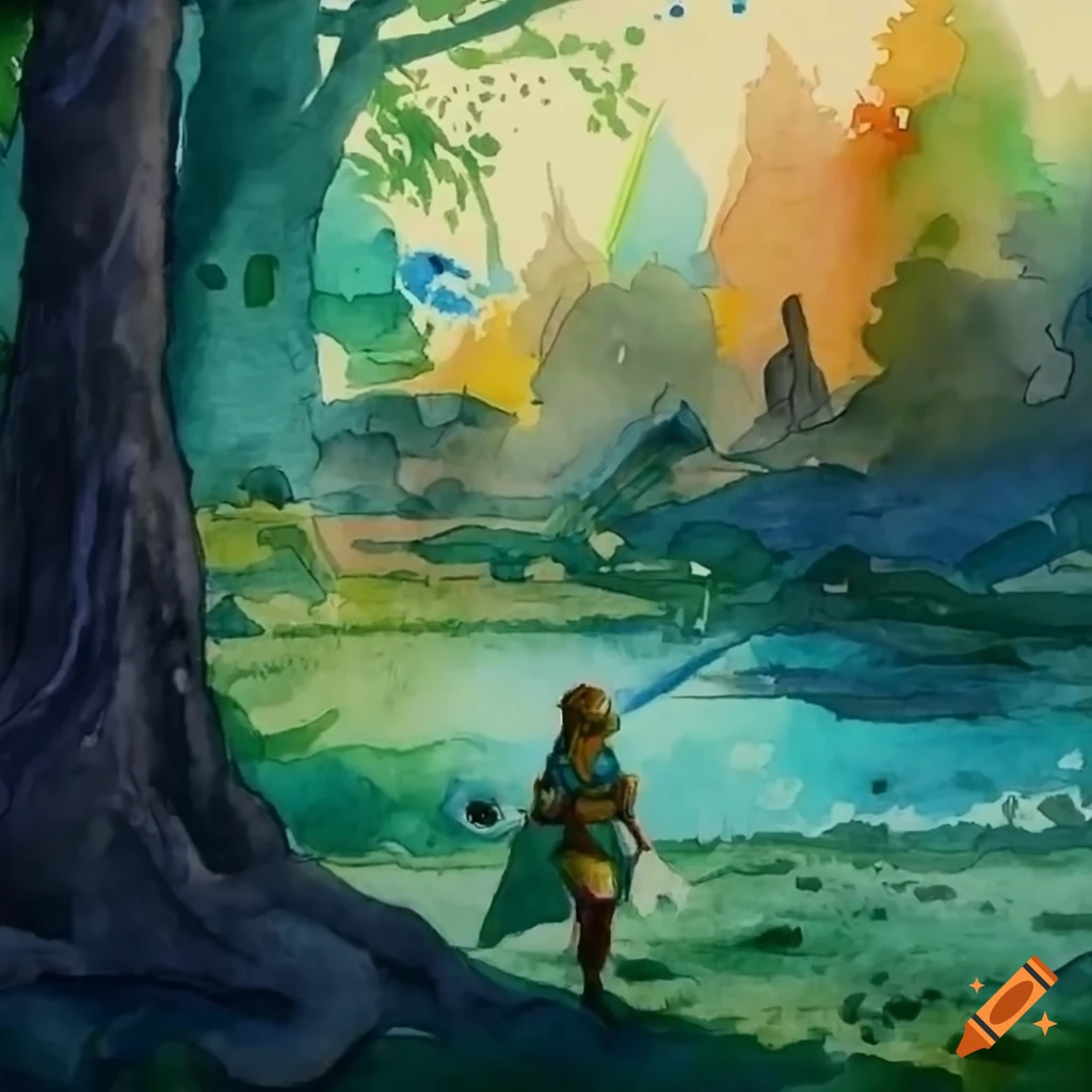 Zelda video game artwork by Grant Wood