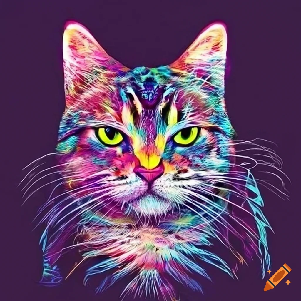 Vibrant and colorful cat-themed t-shirt design