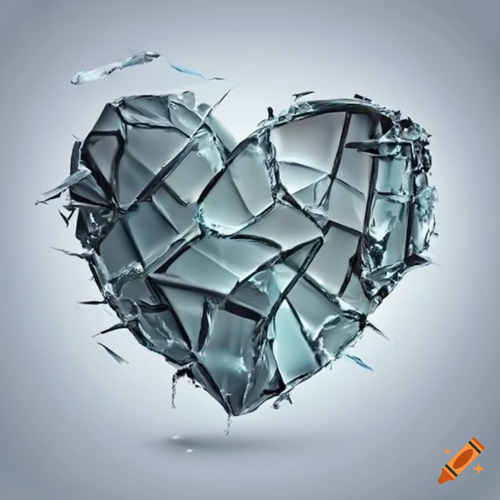 Depiction of a shattered glass heart on Craiyon