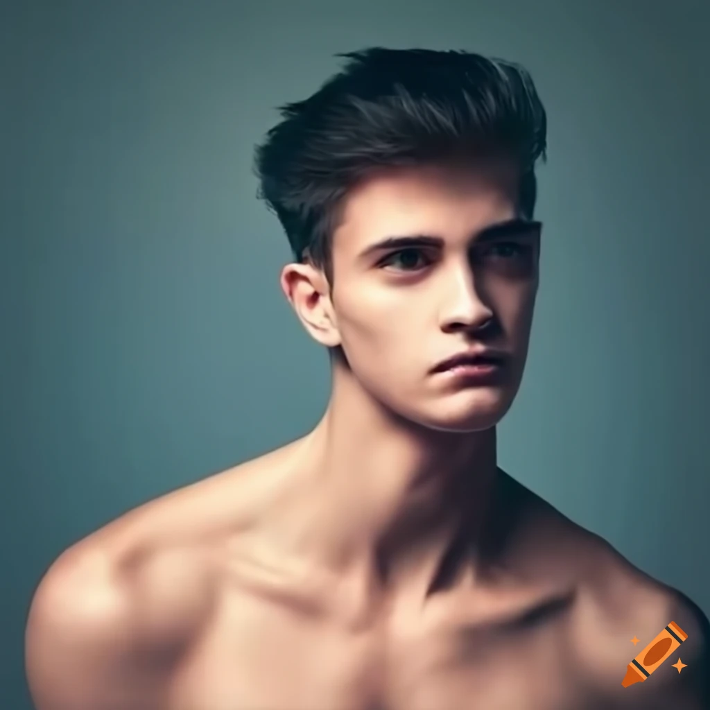 charismatic shirtless male model portrait